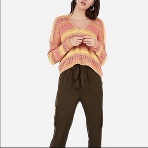 Express orange yellow and pink striped sweater size xs